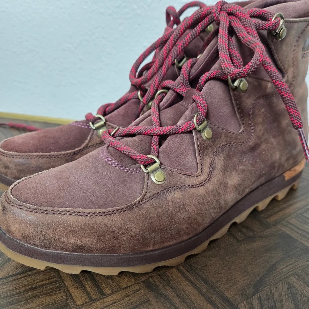 Sorel brown‎ leather red lace ankle boots womens size 10 Winter boots